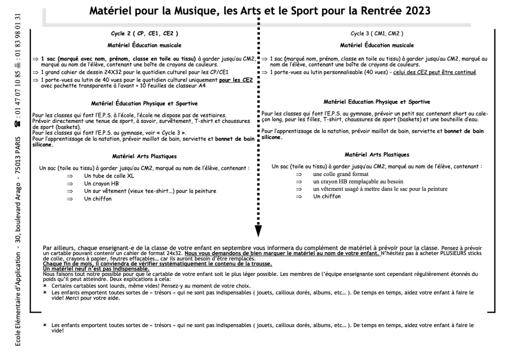 liste musique - sport et art plastique